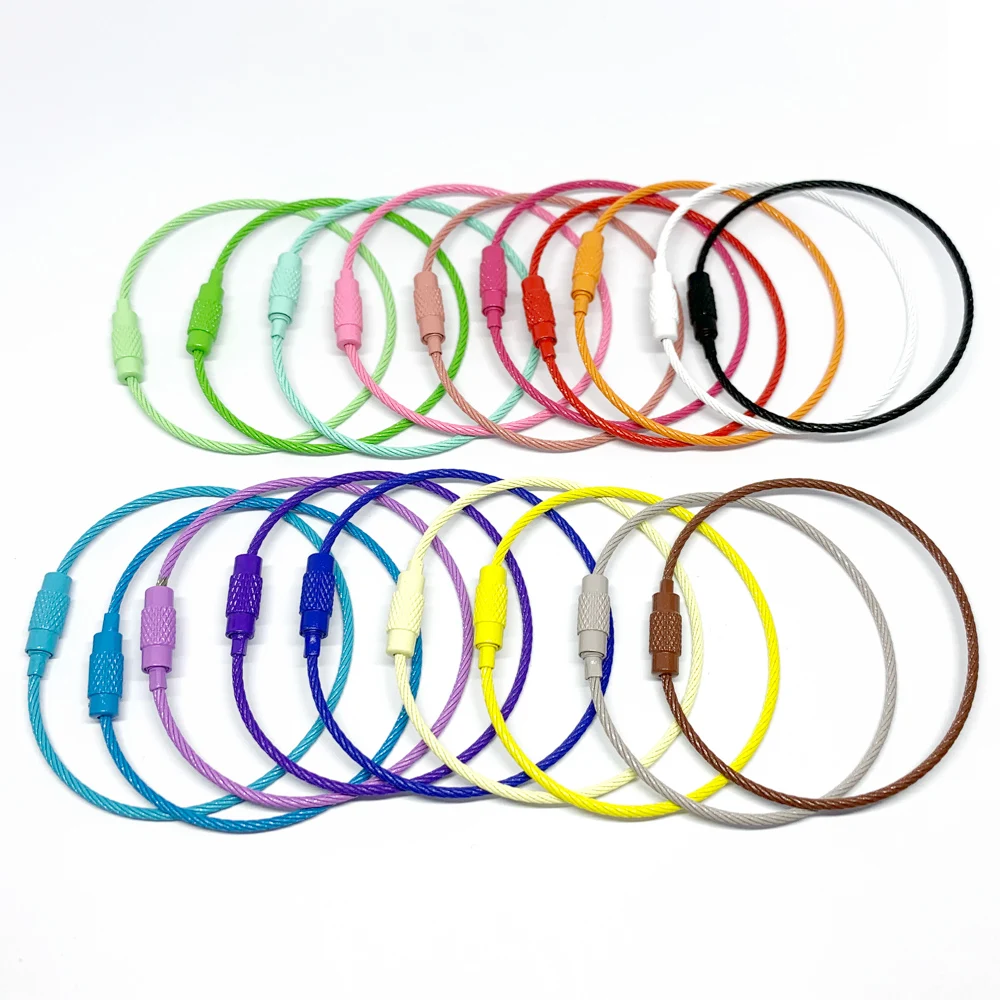 10 Stück Bunte Edelstahl-Seilanhänger Schlüsselanhänger Kette DIY Gepäckanhänger Halter Kabel-Etikettenringe Schmuckzubehör – Detail 2