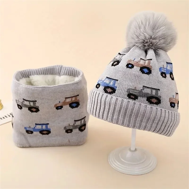 

Kids Boys Girls Hat and Scarf Set Winter Cute Cars Soft Beanies with Neck Warmer for Toddlers Newborn Windproof Hats 1-5Years