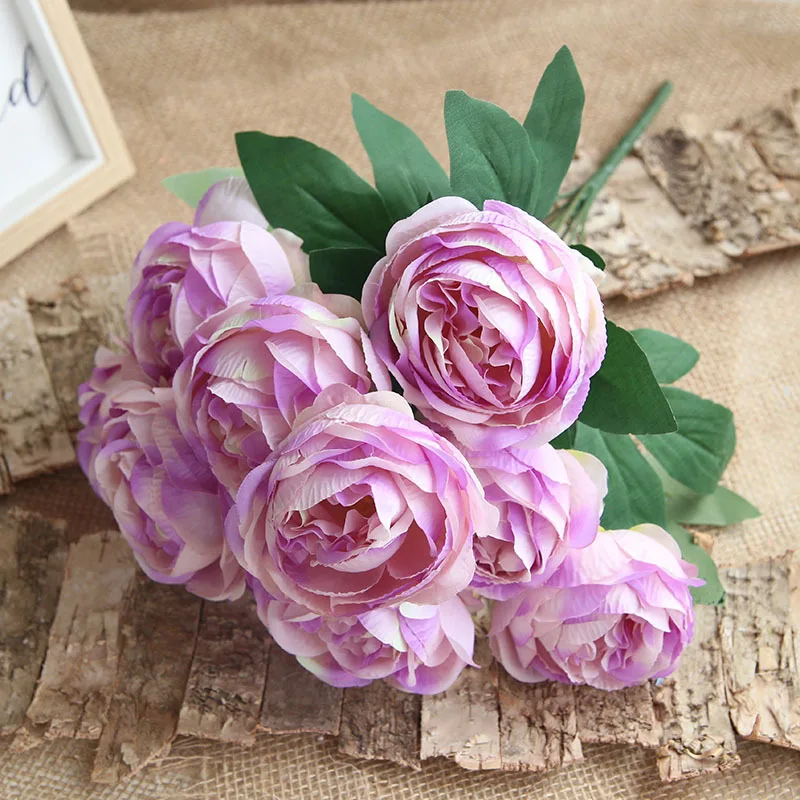 10 Heads Purple Artificial Flowers Silk Festival Home Wedding Decoration Cost-effective Fake Silk Flower Peony Fall Decor