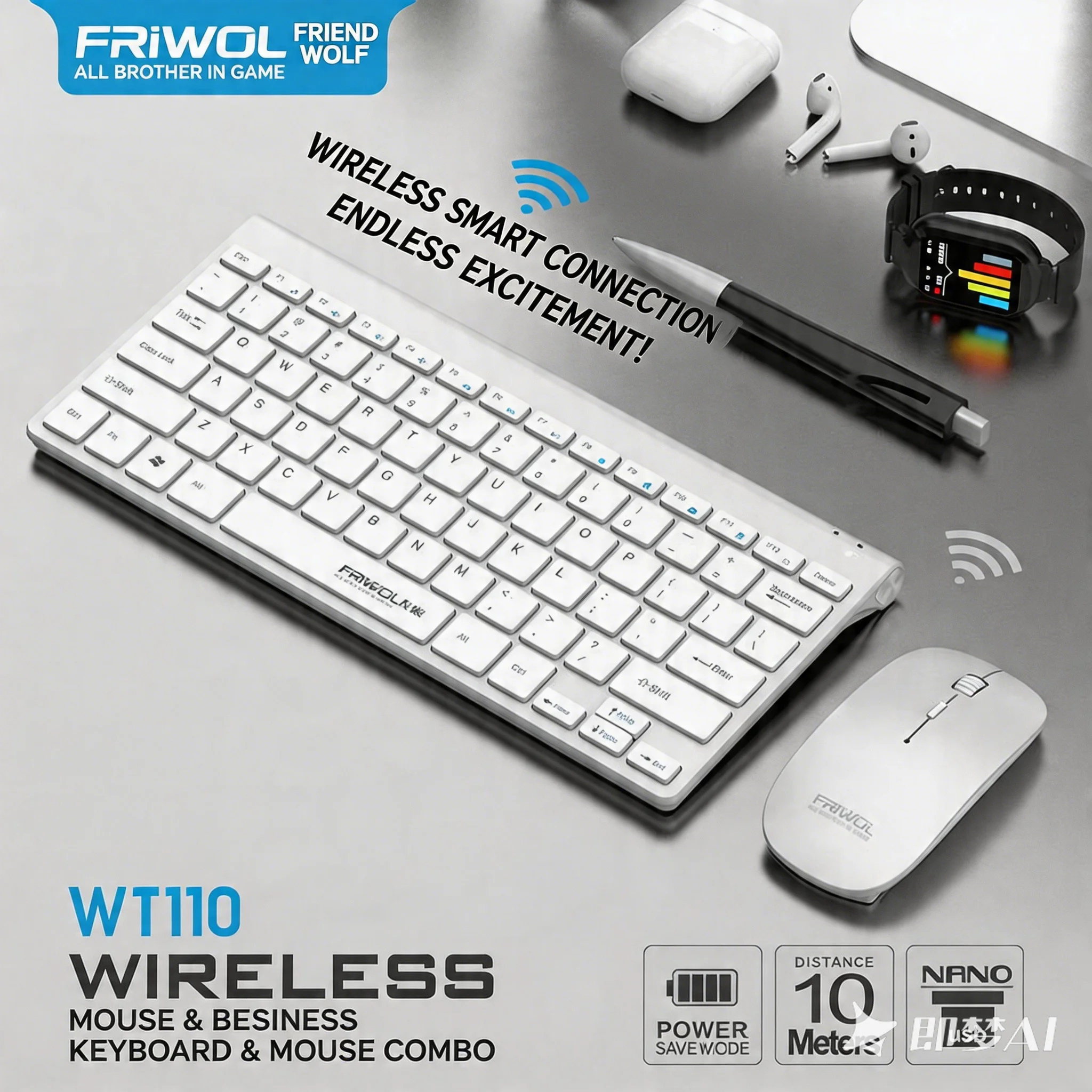 

WT1100 2.4G wireless keyboard and mouse set laptop computer home office silent desktop computer shared receiver