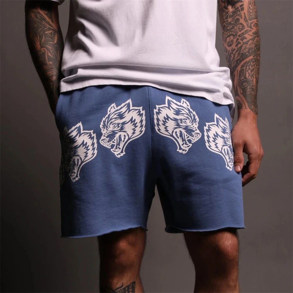 WOLVES Cotton Shorts Men Jogging Running Fitness Short Pants Hip Hop Gym Men Vintage Shorts Beach Bottoms