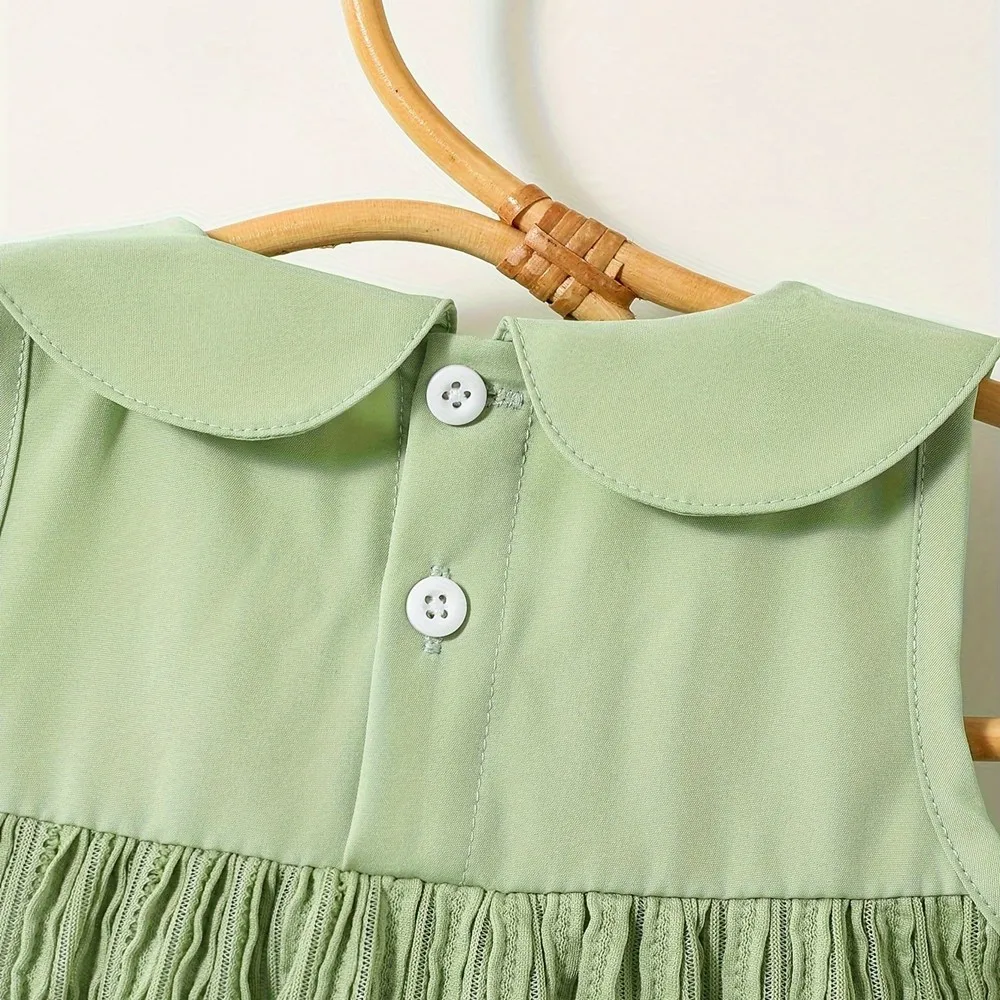 0-3 Years Baby Girl Green Dress Cute Doll Collar Sleeveless Dress Fashion Pastorale Style Dress Summer Toddler Girl Clothing