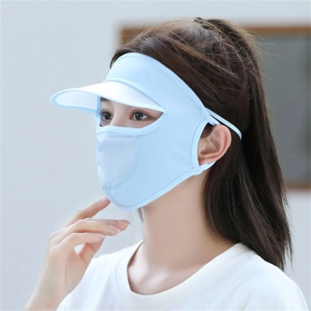 Face Veil With Brim Solid Color Eye protection Ice Silk Womne Sun Hats Face Gini Mask Summer Sunscreen Mask Driving Face Mask