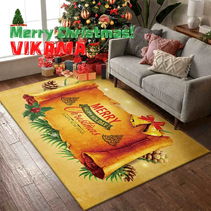 VIKAMA Christmas 3D Santa Claus Crystal Pile Home Decorative Carpet Living Room Bedroom Non-Slip Dirty Resistant Carpet