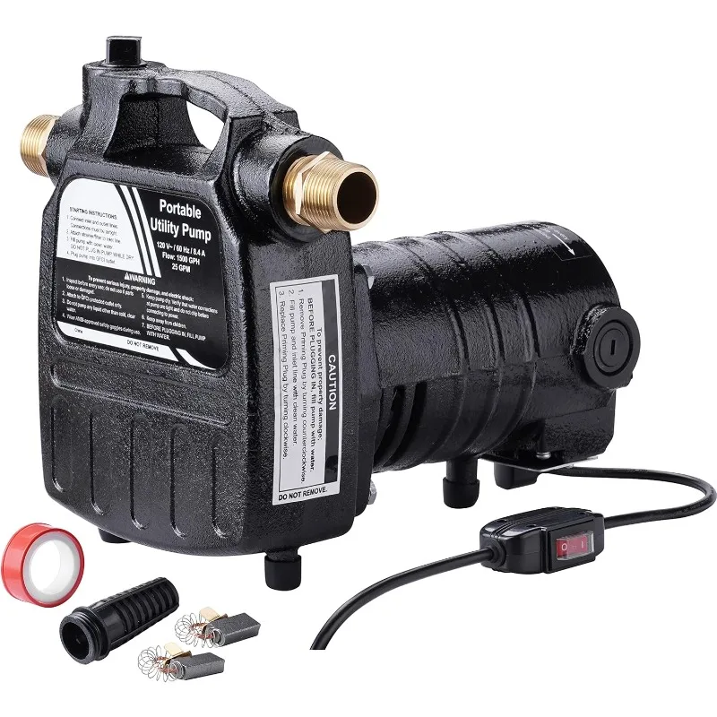

1/2HP 1500 GPH Upgraded Heavy Duty High Pressure Cast Iron Casing Water Transfer Utility Pump with ON/OFF Switch,Brass C