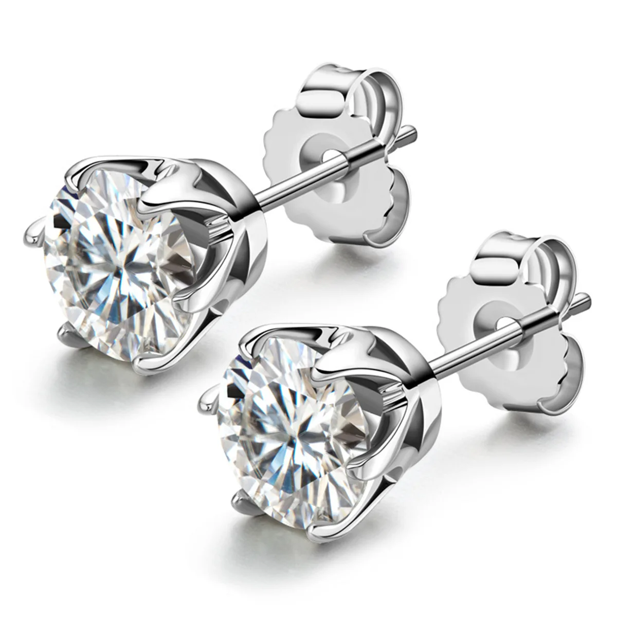 

BRILLAR-1CT Round D Moissanite 6-Prong Women Stud Earrings S925 Sterling Silver 18k Gold Plated，Fashion Classic Wedding Brand