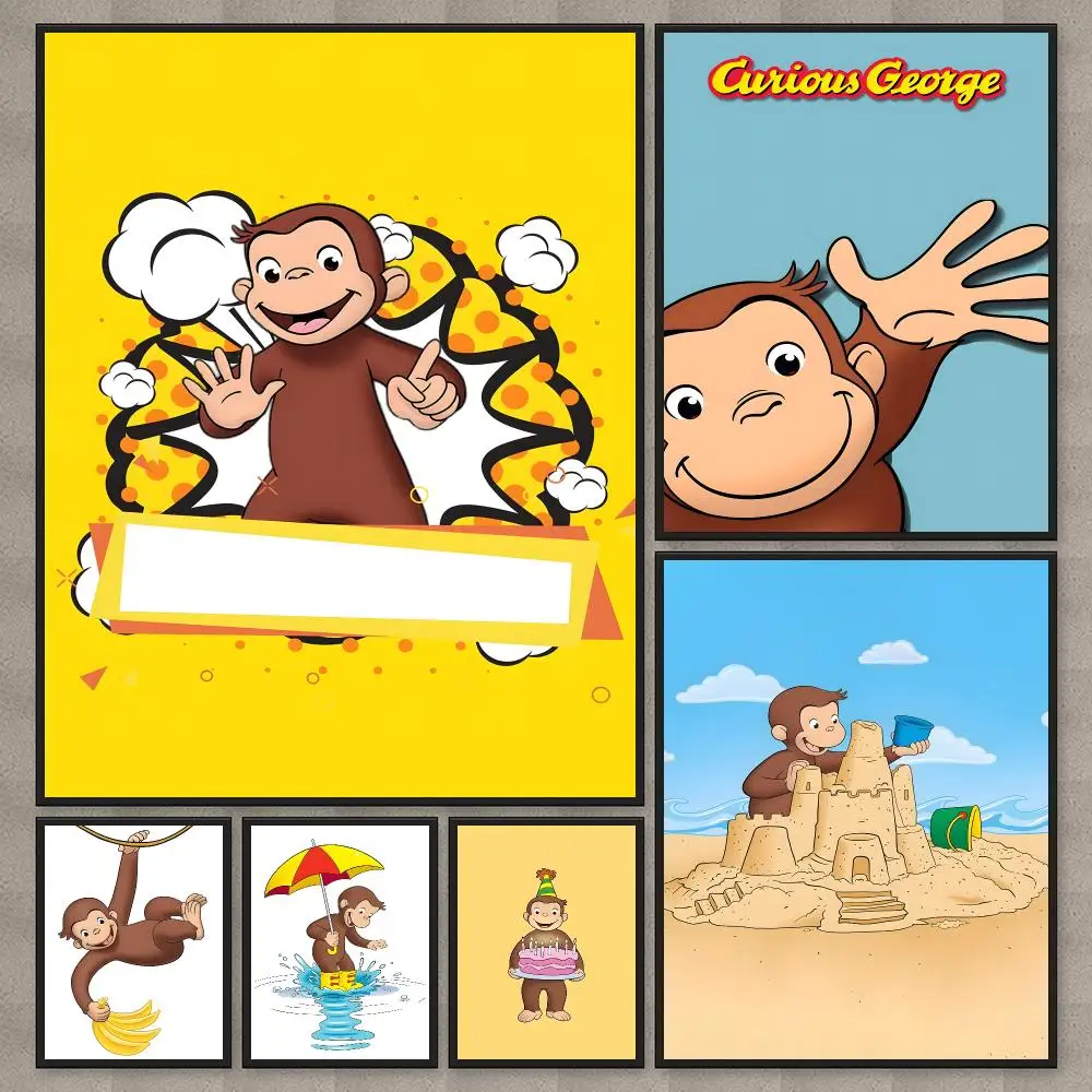 Anime Moive C-Curious George Poster Waterproof Sticky Wall Art Print For Bedroom Living Room Hallway Bar Home Decor