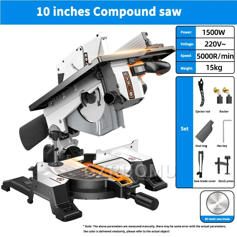 

10 Inches Woodworking Compound Miter Saw 0-45° Multi-Functional Wood Cutting Saw Pvc Aluminum Alloy Cutting Dual-Purpose Machine