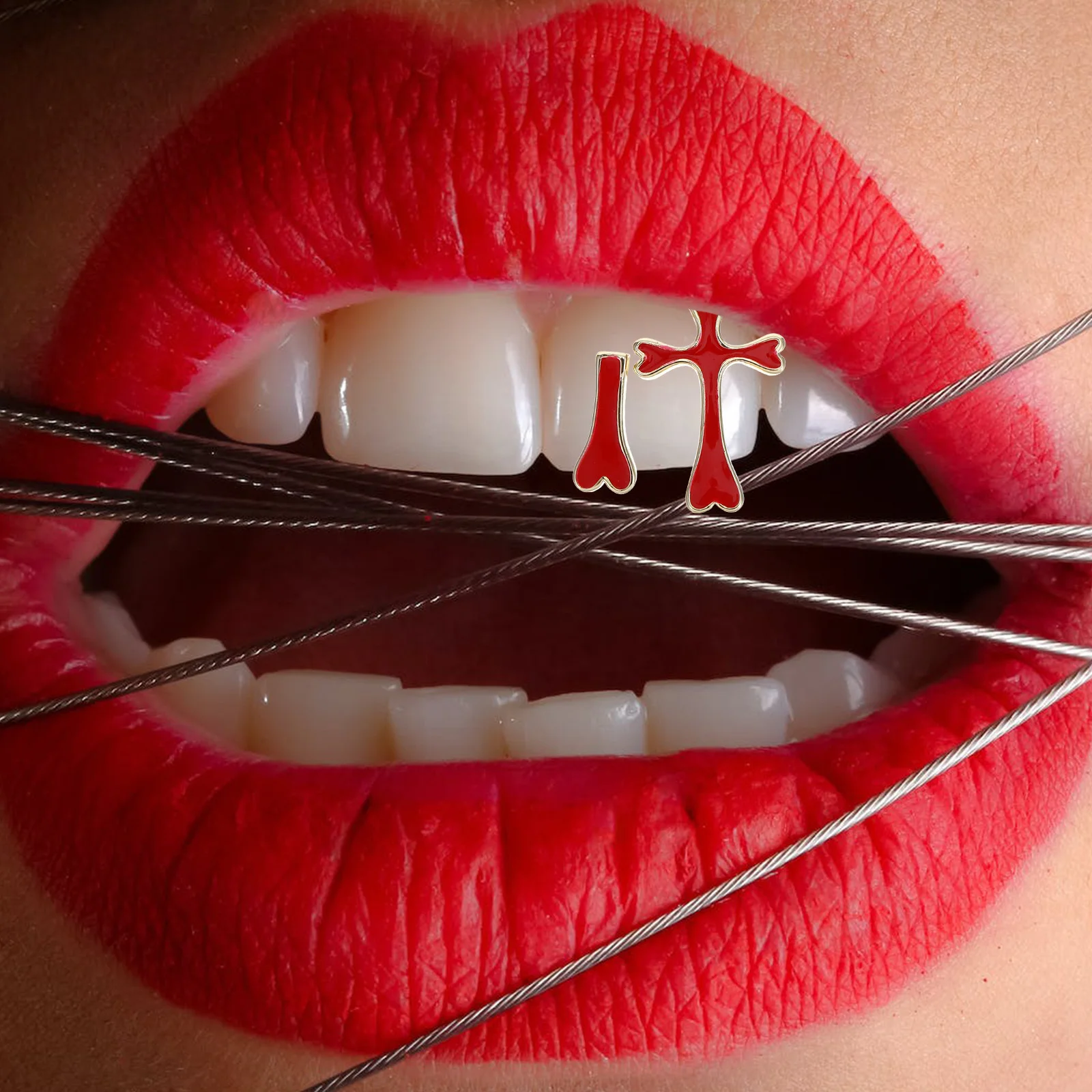 شواية على شكل أسنان متقاطعة على طراز الهيب هوب، تصميم فريد لحفلات الهالوين، ملابس يومية للرجال والنساء والرجال