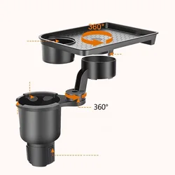Dual Cup Holder Expander Adjustable for 360°Rotating Multifunctional Car Seat Cup Holder Snack Tray Drink Holder