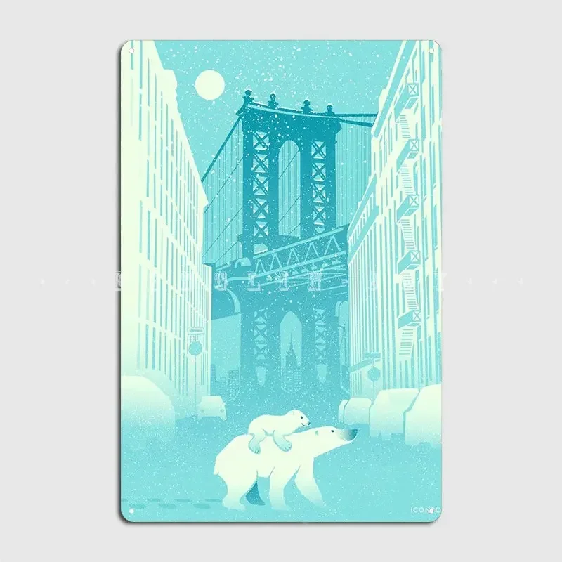 Polar Bears In New York Metallschild, Wandgemälde, klassische Wanddekoration für Club und Bar, Blechschild, Poster