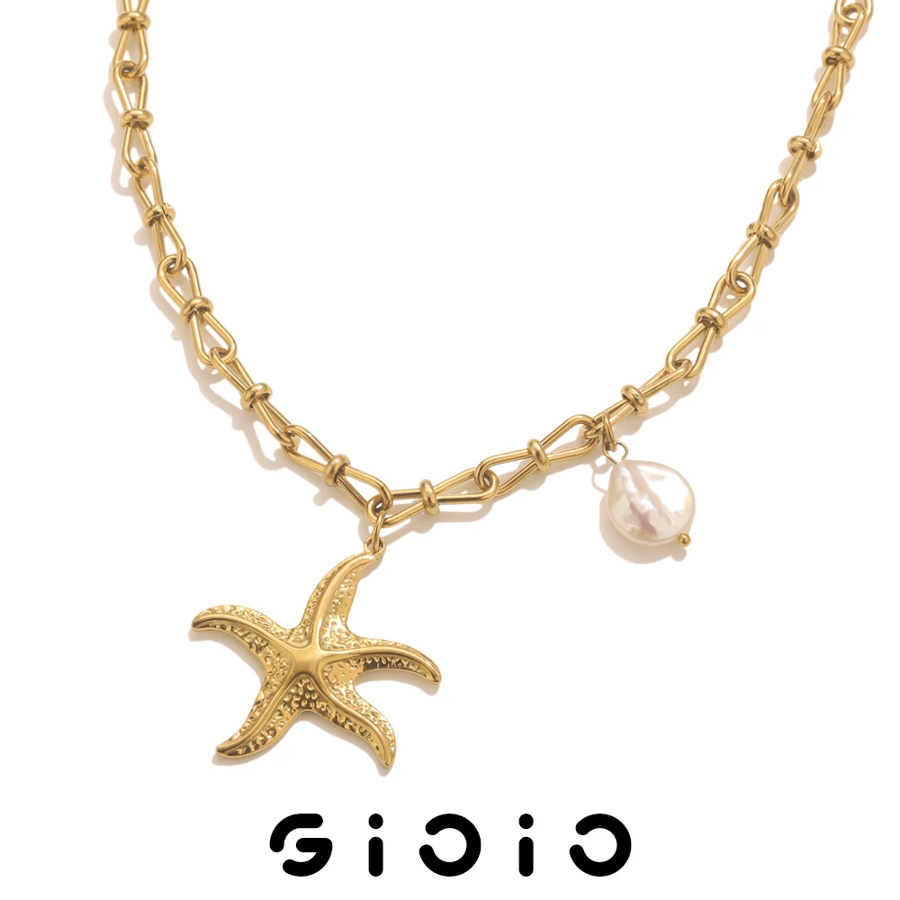 

GIOIO Summer Beach Simple Ocean Starfish Necklace Pendant Stainless Steel Conch Necklaces Waterproof Fashion Jewelry Accessories