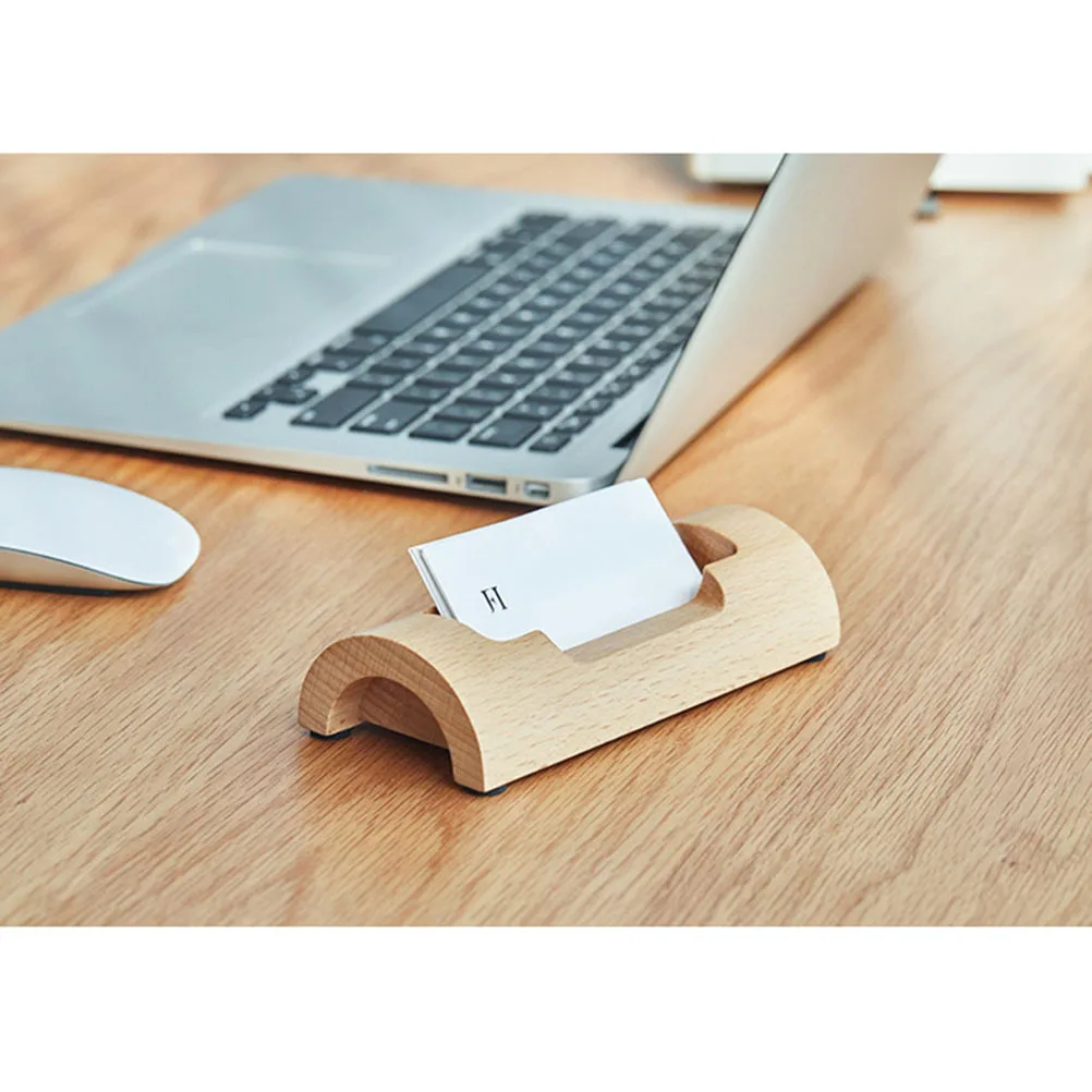 

Wooden Business Card Organizer Natural Beech Texture Desktop Office Stationery Storage Pen Holder Box Name Holder