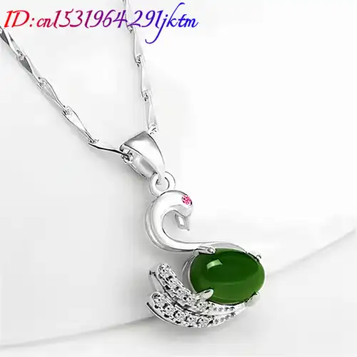 Green Natural Jade Swan Pendant Necklace 925 Silver Carved Gemstone Charm Fashion Accessories Amulet Real Jewelry - Image 5