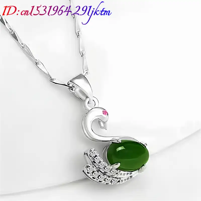 Green Natural Jade Swan Pendant Necklace 925 Silver Carved Gemstone Charm Fashion Accessories Amulet Real Jewelry - Image 5