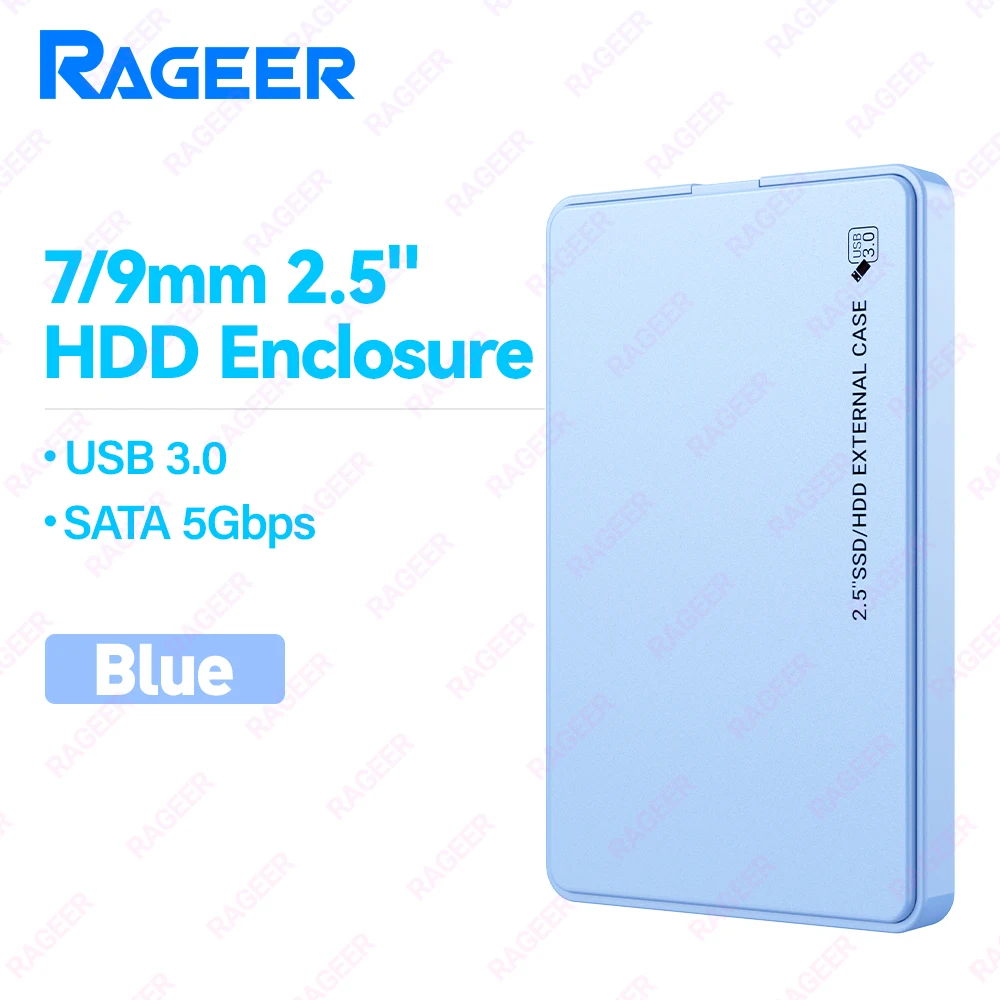 RAGEER 2.5'' Externe Harde Schijf Behuizing 5Gbps USB 3.0 naar SATA III Externe Harde Schijf Case voor 7mm/9.5mm SSD/HDD 5 Kleuren