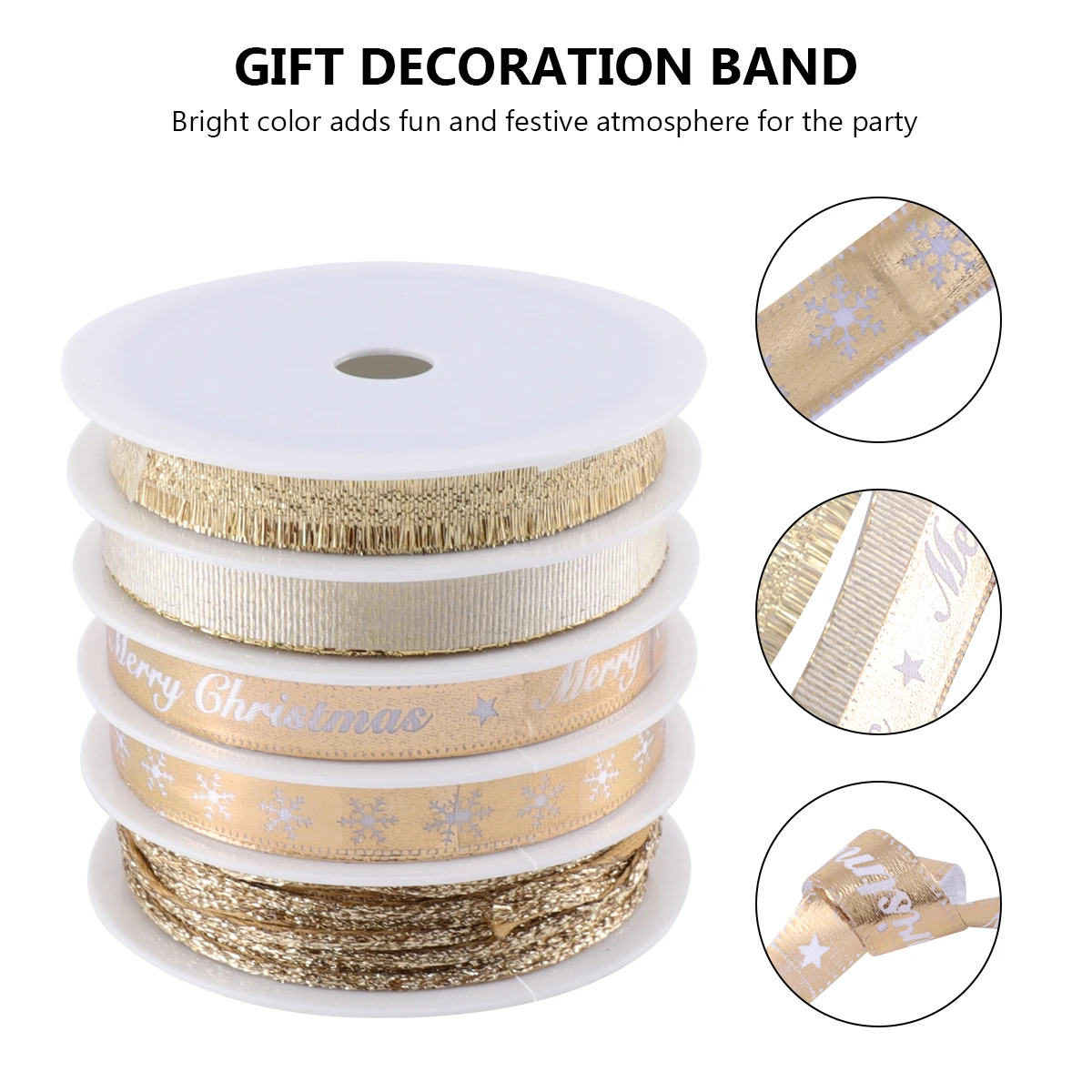 

Christmas Ribbon 5 Rolls Decorative Gift B Silver Premium Material Durable Bright Color Party Wedding Holiday Projects Craft