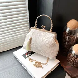 Silk cloth Chinese Style Handbag Fashion Elegant Chinese Style Women's Bag White Tassel Shoulder Bag