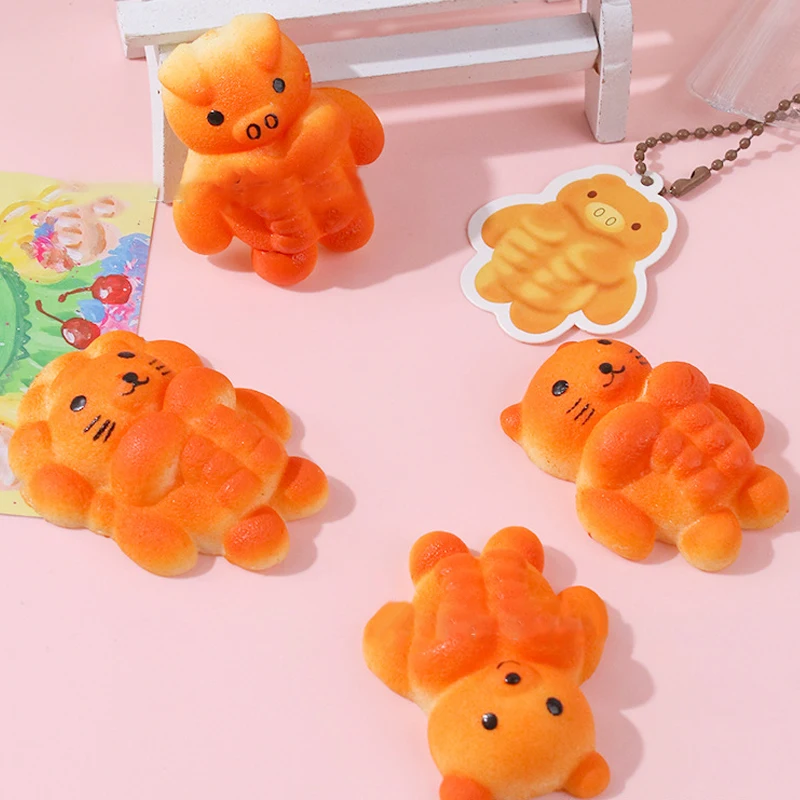 Abdominal Muscles Bear Pinching Keychain Muscle Lion Mochi Squishy Fidget Toy Slow Rebound Decompression Toy Stress Release Toy