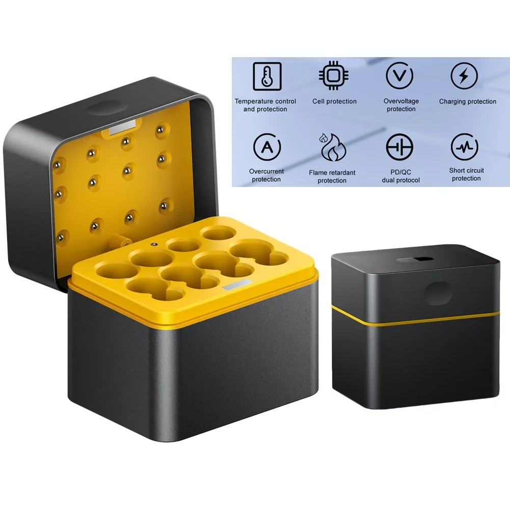 

8 Battery Charger AA AAA Charger Battery Storage Compartments Input Power USB-C 5V 3A For AA Lithium Batteries