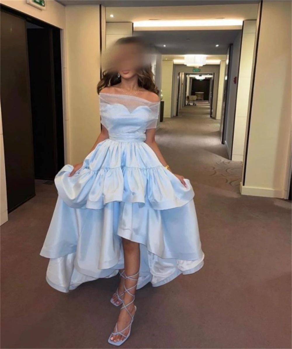 Customized Prom Dress Eleangt Off the Shoulder High Low Pageant Dresses Ankle Length Empire Taffeta Formal Evening Gowns 이브닝드레스ف