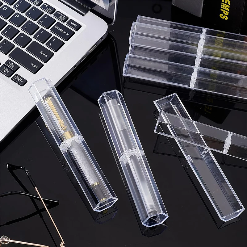 50Pcs Plastic Pen Case Transparent Pencil Case Box Clear Pen Storage Container for Student School Office