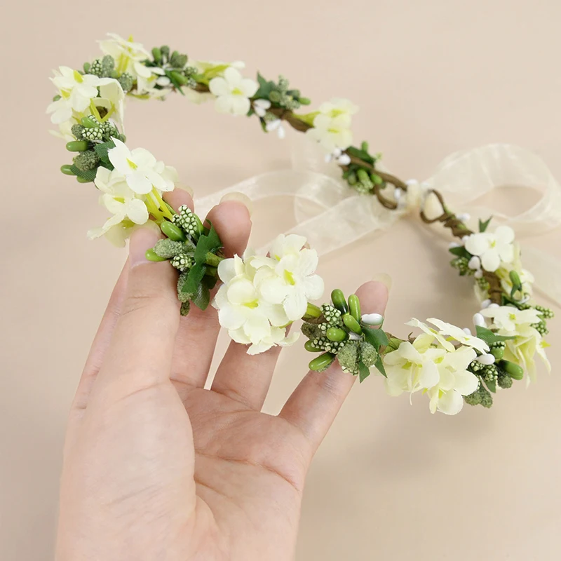 1pc Wedding Flower Wreath Hairband Beach Party Floral Girls Hair Accessories Christmas Headband Garland Headpiece Wedding Decor