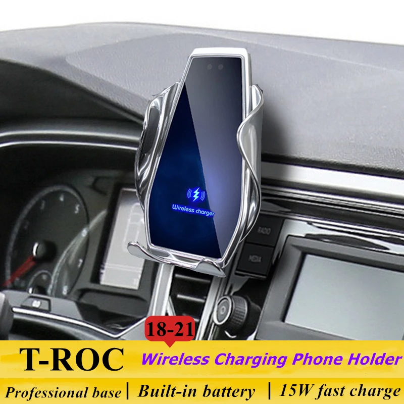 

Dedicated for VW Volkswagen T-ROC 2018-2021 Car Phone Holder 15W Qi Wireless Charger for iPhone Xiaomi Samsung Huawei Universal