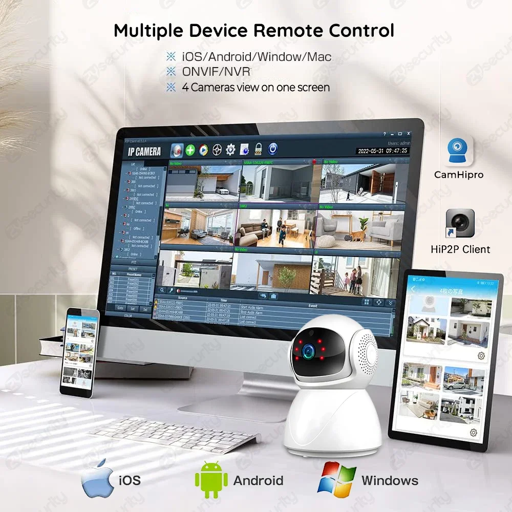 4K 8MP WiFi Smart Home Security กล้องในร่มกล้องสัตว์เลี้ยง/Baby Monitor, 2.4/5 GHz Wi-Fi Humanoid ติดตาม Pan/Tilt IP กล้อง LAN