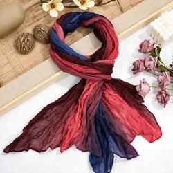 A women's fashionable cotton linen gradient wrinkled scarf, shawl, and headscarf suitable for daily commuting and outdoor wear