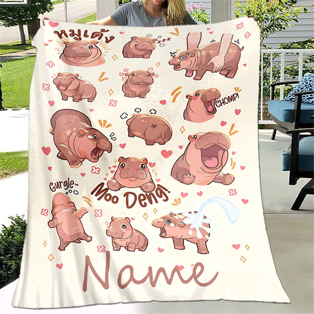 اسم مخصص بطانية فلانيل فرس النهر الكرتونية، بطانية ناعمة، مناسبة للأريكة والسرير وأعياد الميلاد والأطفال والأصدقاء والهدايا #1