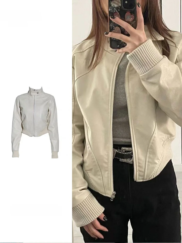 Plus Size Americano Retro Cuoio DELL'UNITÀ di elaborazione ort Jaet delle Donne 2025 Primavera Nuovo Allentato Moto Stand Collare Jaet Cappotto di Pelle