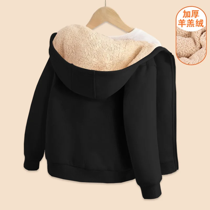 New Boys Girls Casual Jackets Kids Padded Thickened Lambwool Coats Children Warm Winter Hoodies Teenager Fashion Hooded Clothing