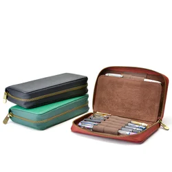 10 Slots Leather Pen Case Holder, Fountain Pen Case Holder Handmade Display Organizer Zippered Pouch