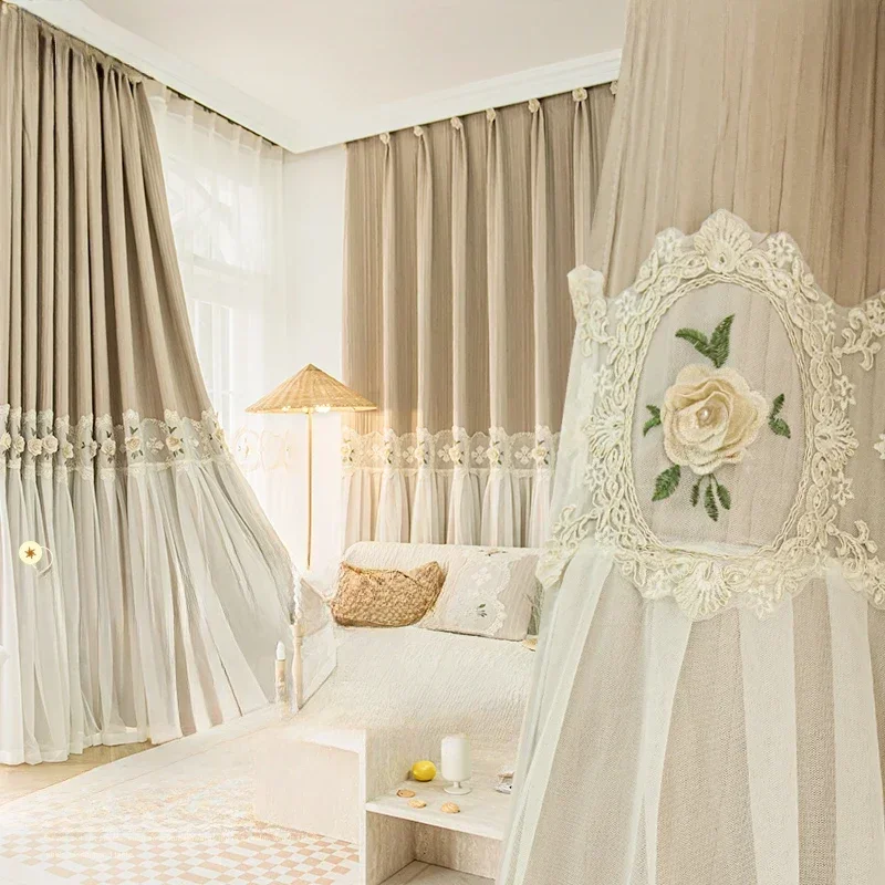 Tende a doppio strato in pizzo francese per soggiorno e camera da letto oscuranti romantici Ins Tulle ricamato decorativo di lusso leggero