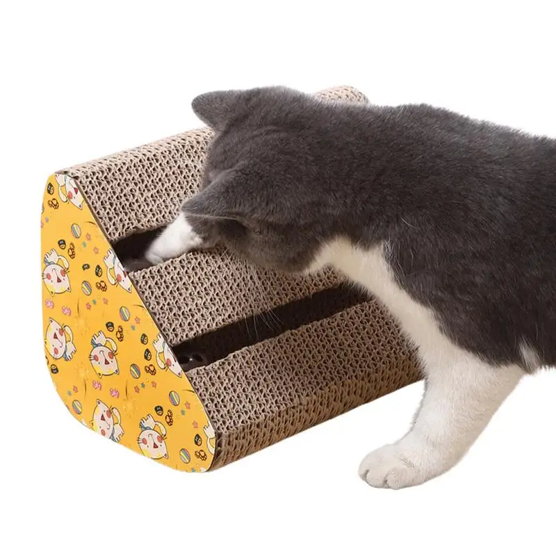 Cat Scratcher Ramp Ramp Multi Use Cat Scratching Board Toy Triangular Cardboard Toy With Interactive Spinnings Balls Pet Supply