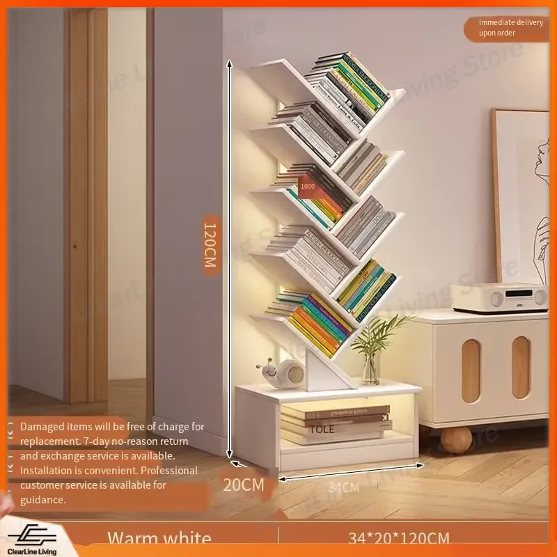 Tree Shaped Bookshelf Narrow Floor Standing Storage Cabinet Small Corner Shelf for Living Room Bedroom Wall Side Gap