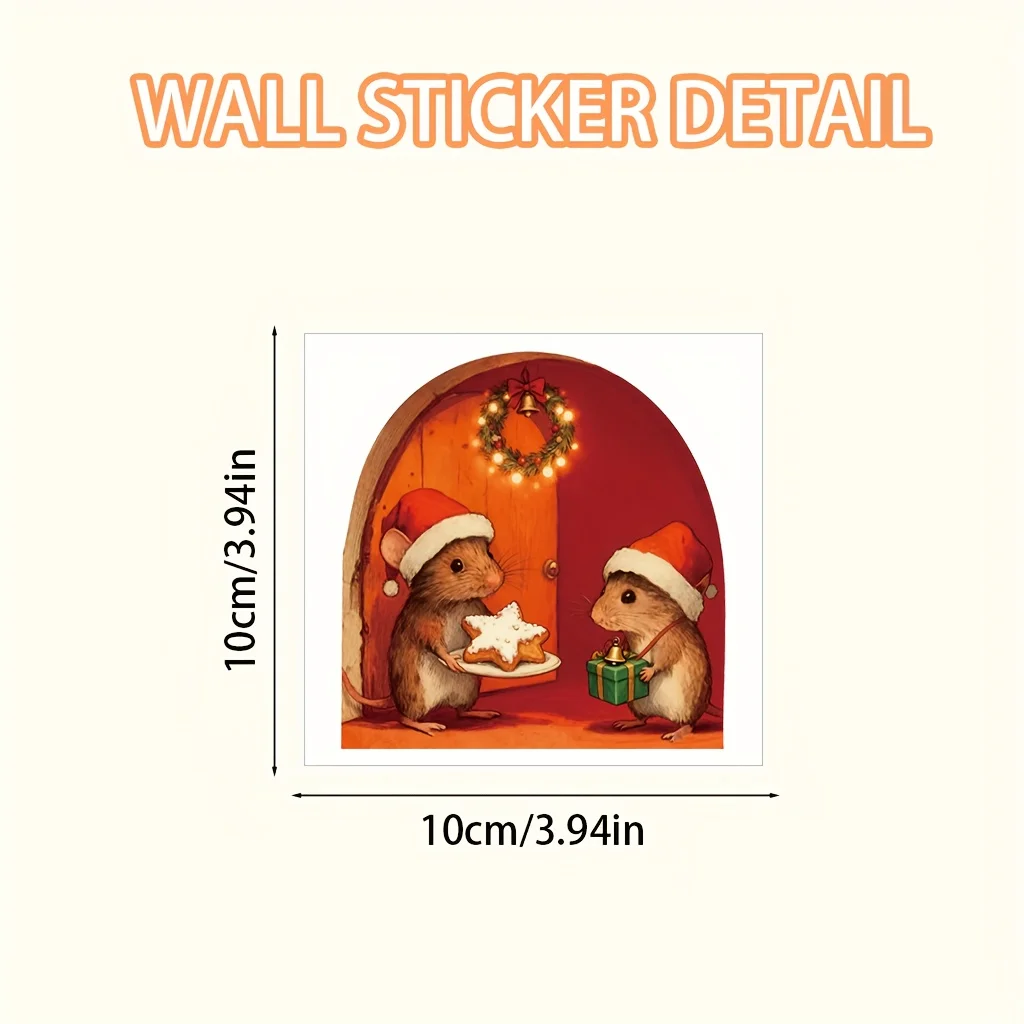 1Pc 2D Flat Vintage Christmas Mouse Gift Cookie Waterproof Vinyl Sticker Car Window Laptop Helmet Holiday Decal