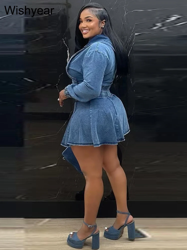 Vintage Wash Denim 2 Piece Sets Women Long Sleeve Hooded Crop Top and Pleated Skirts Suits Streetwear Matching Jeans Outfit 2025