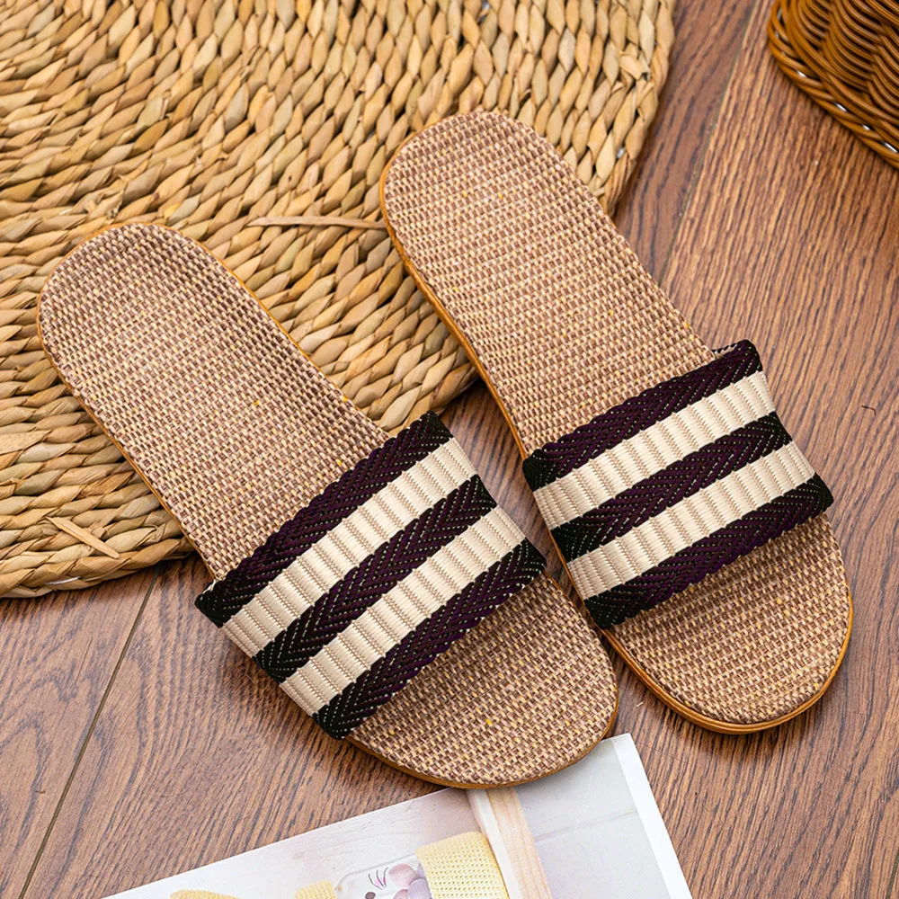 Summer Men Slippers AntiSlip Home Slippers Lightweight Shoes Men Indoor Linen Slippers Soft Shoes Bedroom Slippers Plus Size view 3