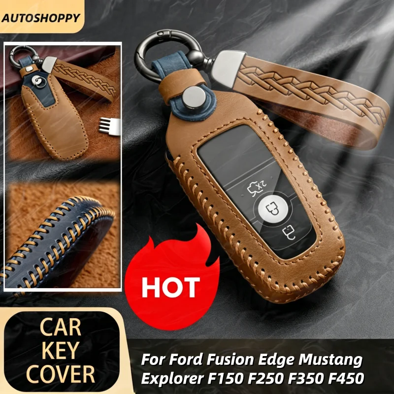 

Leather Key Shell Fob Holder for Ford Fusion Edge Mustang Explorer F150 F250 F350 F450 Car Key Case Protector Cover