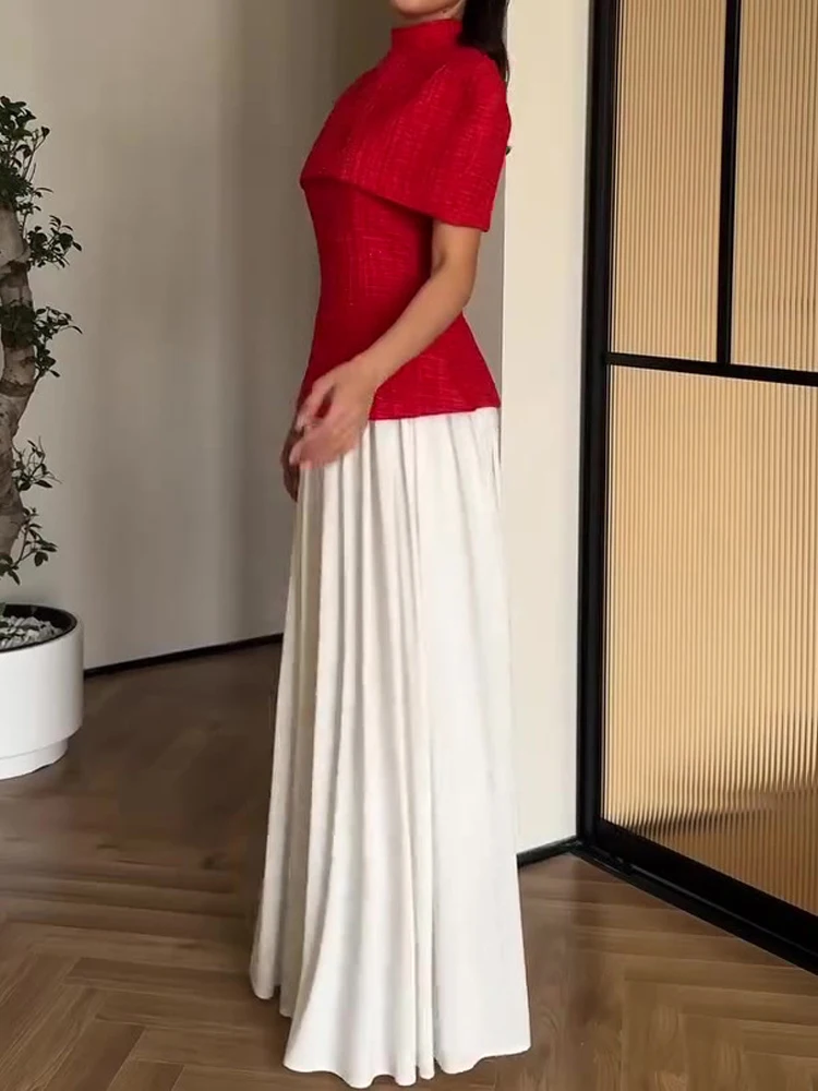 

Модный темпераментный комплект из 3 предметов, элегантная водолазка, накидка, жилет и длинная юбка, костюм, женская мода, однотонная праздничная юбка с высокой талией, наряды