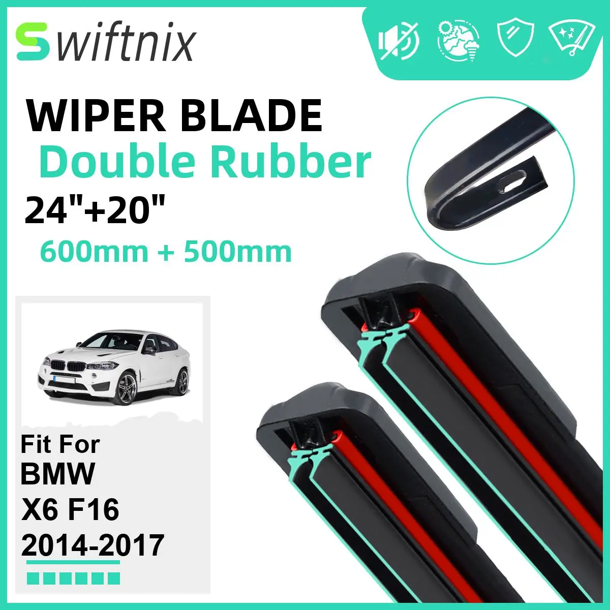 Double Rubber Car Wiper Blades for BMW X6 F16 2014-2017 Front Windscreen Windshield Rubber Car Accessories 2014 2015 2016 2017