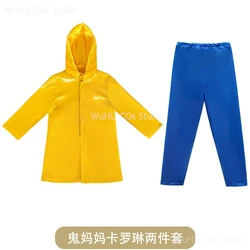 Horror Fairytale Movies Coraline Cosplay Costume Wig Yellow Coat Secret Door Adult Kid Size Halloween Party Scary Roleplay Suit