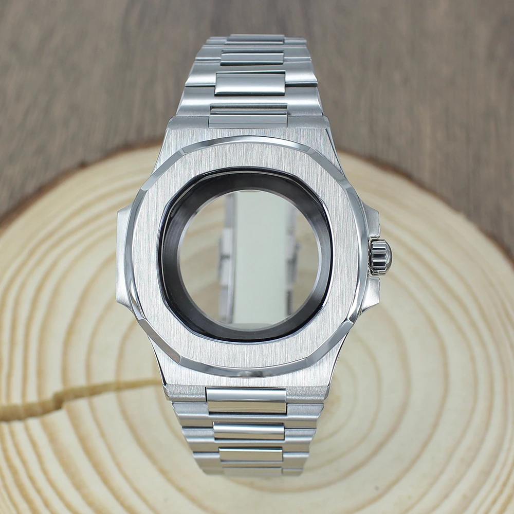 

40mm Silver Watch Case Stainless Steel Accessories Sapphire Crystal For Nautilus NH35 NH38 4R35 4R36 NH72 Movement 30.5mm Dial