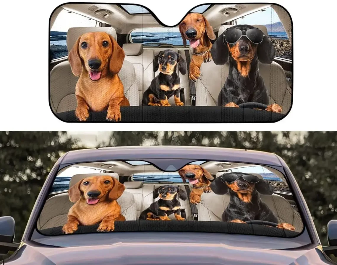 

Солнцезащитный козырек для лобового стекла Dachshund Family Driving Car, автомобильный солнцезащитный козырек для собак, автомобильные аксессуары, подарки для собак и Пап