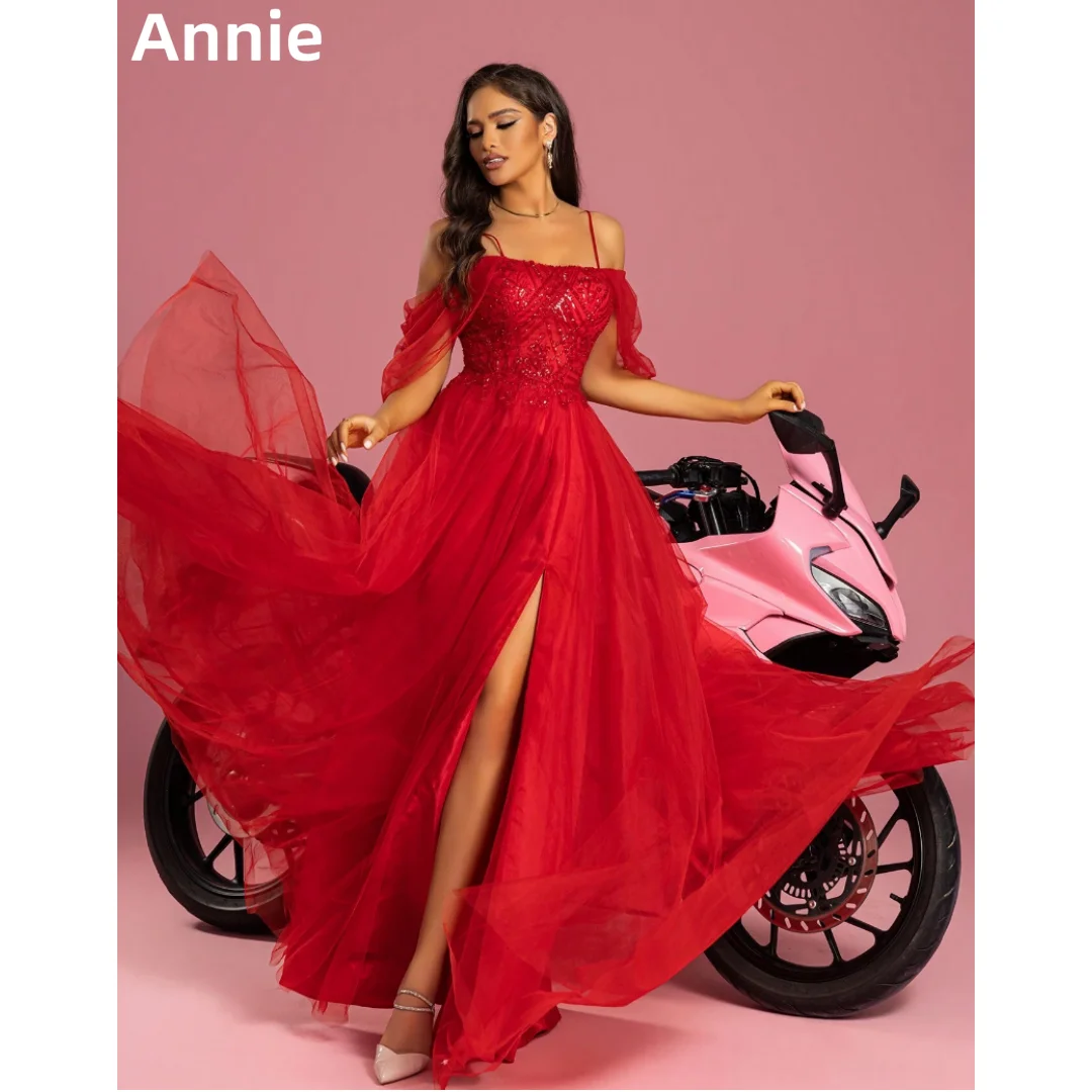 

Annie The Red Bride Prom Dresses Beaded Sequin Tulle Princess Evening Dresses Elegant For Special Occasions Wedding Party Dress