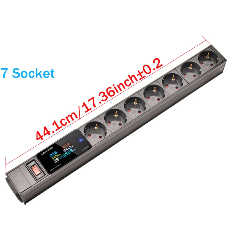 EU Power Strip Met Schakelaar Digitale Ampermeter Power Energy Voltmeter Ampèremeter 2/3/4/5/6/7/8/9/10 Europese Socket C14 interface