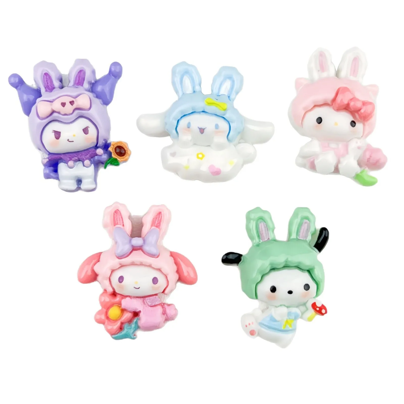 قبعة أذن أرنب كرتونية لطيفة من سانريو، إكسسوارات راتينج حيوانات أوروبية صغيرة، مشبك شعر مصنوع يدويًا، حبل للرأس، إبزيم حذاء Jewe #4