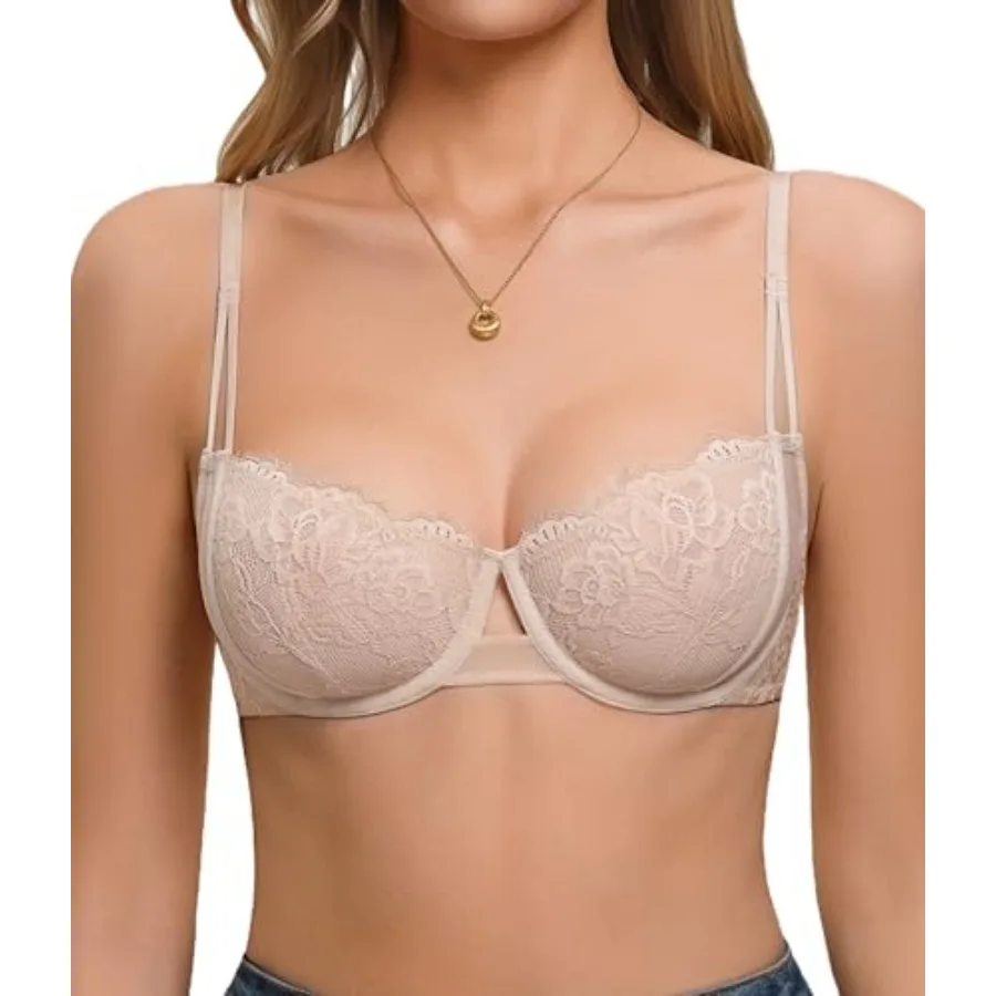 

Avidlove Lace Bras for Women Sexy Balconette Bra Sheer Mesh Demi Bras Unlined Underwire Lingerie Bra